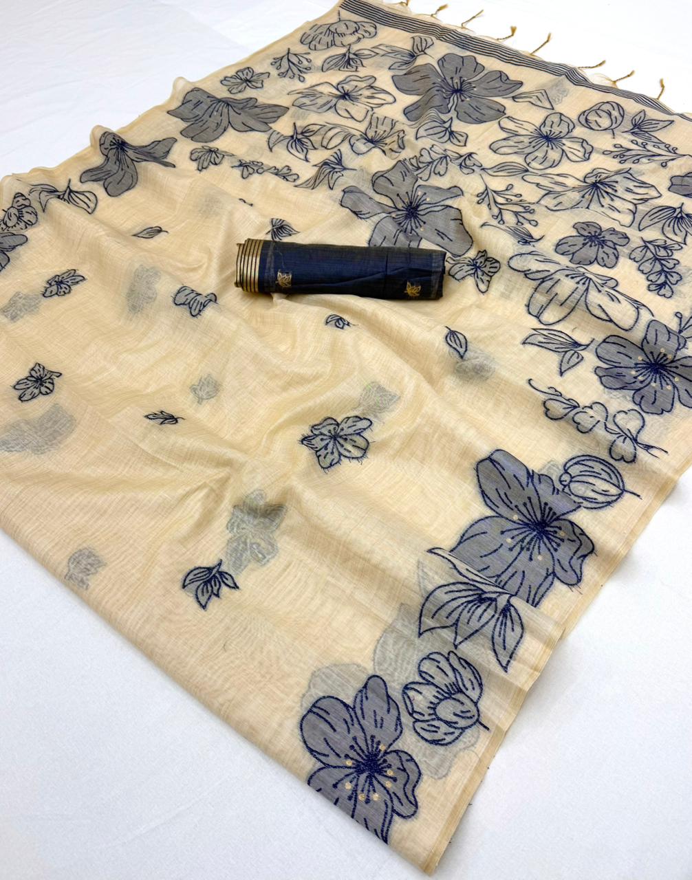 Borderless Cotton Flower Saree