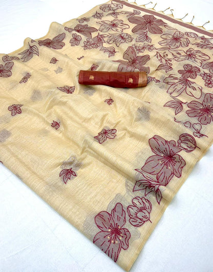 Borderless Cotton Flower Saree
