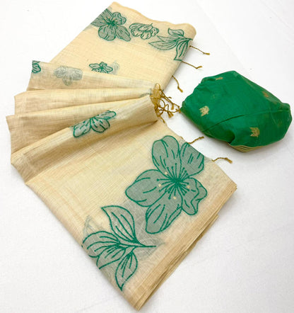 Borderless Cotton Flower Saree