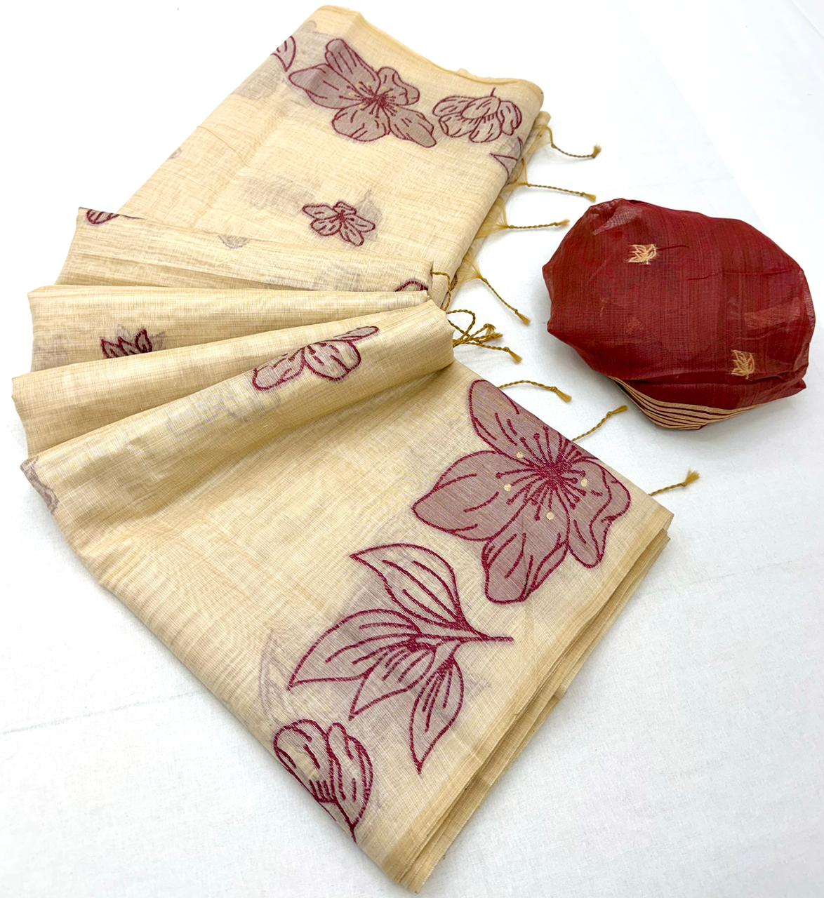Borderless Cotton Flower Saree