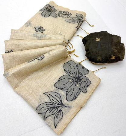 Borderless Cotton Flower Saree