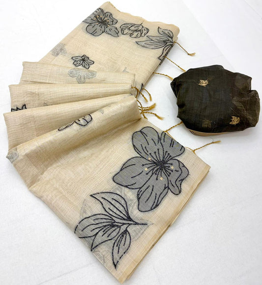 Borderless Cotton Flower Saree
