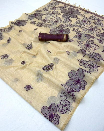 Borderless Cotton Flower Saree
