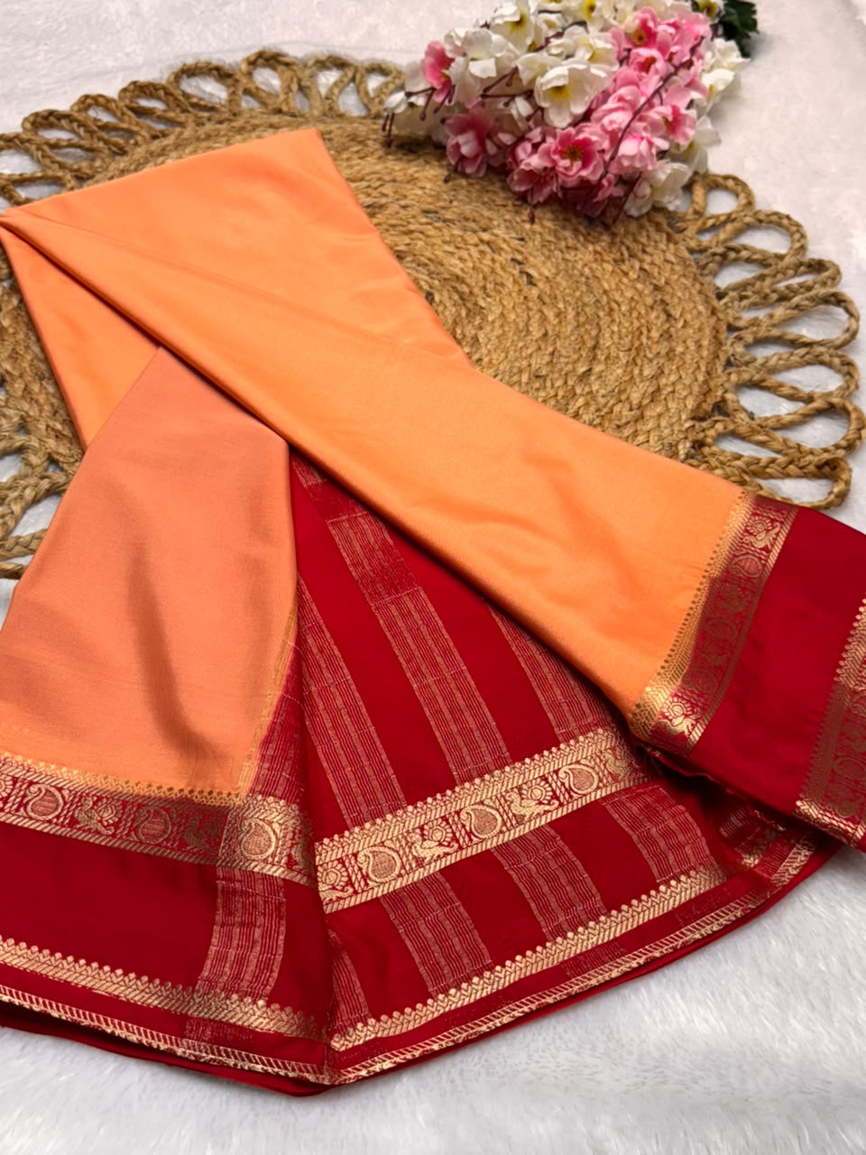 Crepe Peacock Mango Contrast