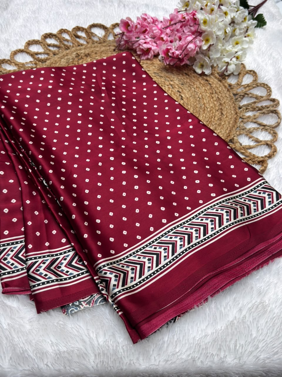 Semi Modal Silk Ajrak Print Pallu