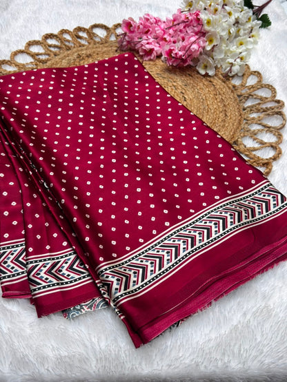 Semi Modal Silk Ajrak Print Pallu