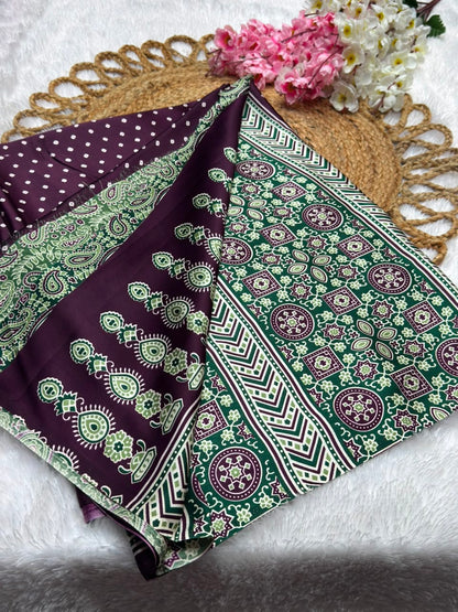 Semi Modal Silk Ajrak Print Pallu