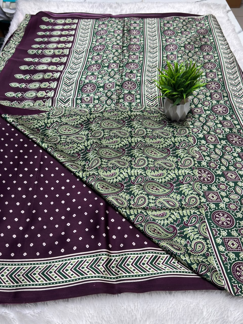 Semi Modal Silk Ajrak Print Pallu