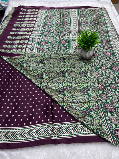 Semi Modal Silk Ajrak Print Pallu