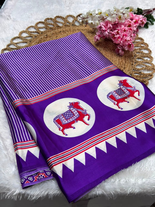 Semi Modal Silk Ajrak Print Pallu