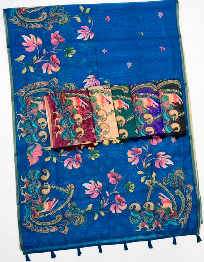 Chanderi Linen Cotton Printed Saree