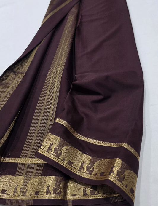 Semi Mysore Crepe Sarees with Elephant Border