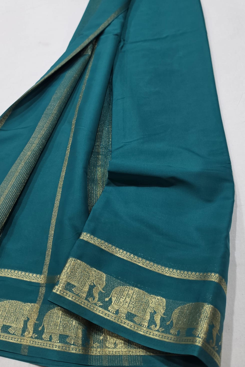 Semi Mysore Crepe Sarees with Elephant Border