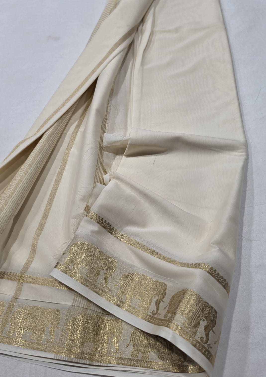 Semi Mysore Crepe Sarees with Elephant Border