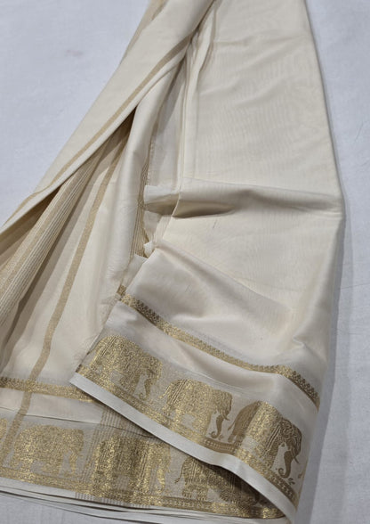 Semi Mysore Crepe Sarees with Elephant Border