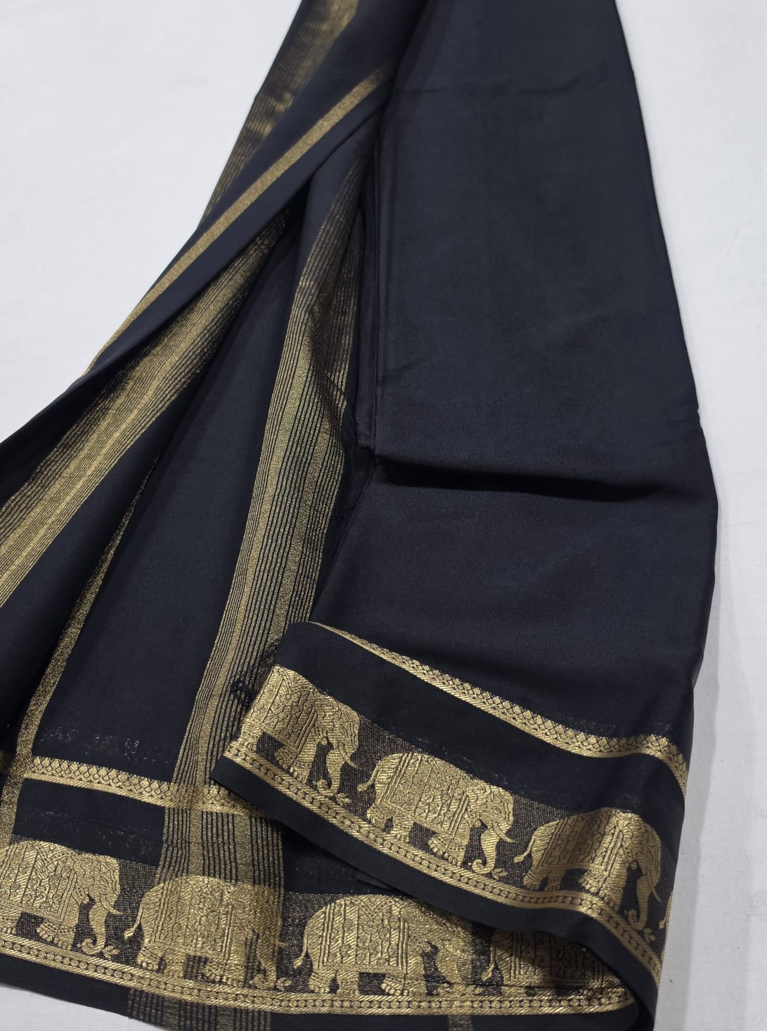 Semi Mysore Crepe Sarees with Elephant Border