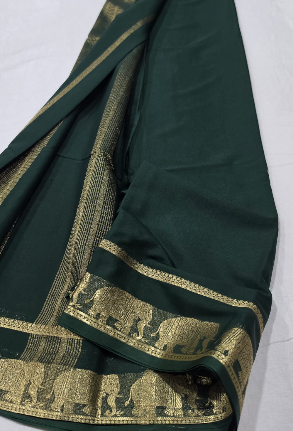 Semi Mysore Crepe Sarees with Elephant Border