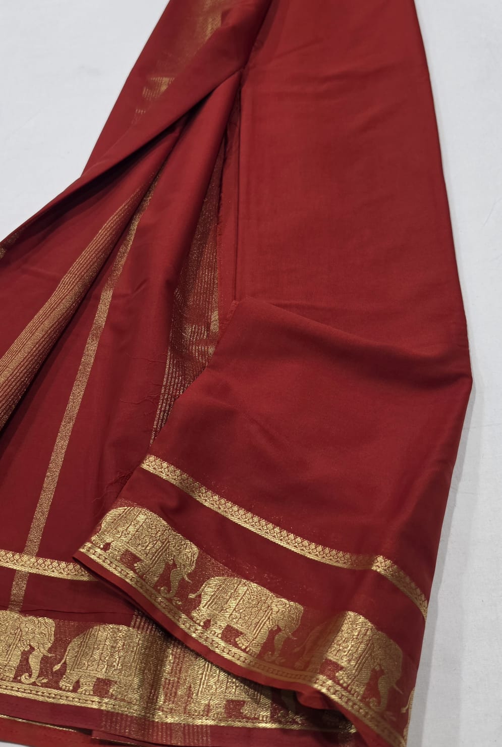 Semi Mysore Crepe Sarees with Elephant Border