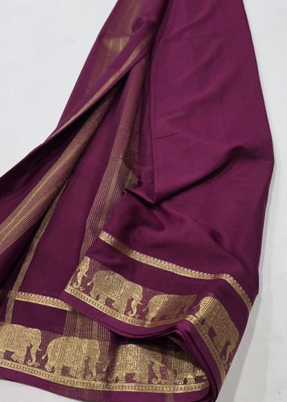 Semi Mysore Crepe Sarees with Elephant Border