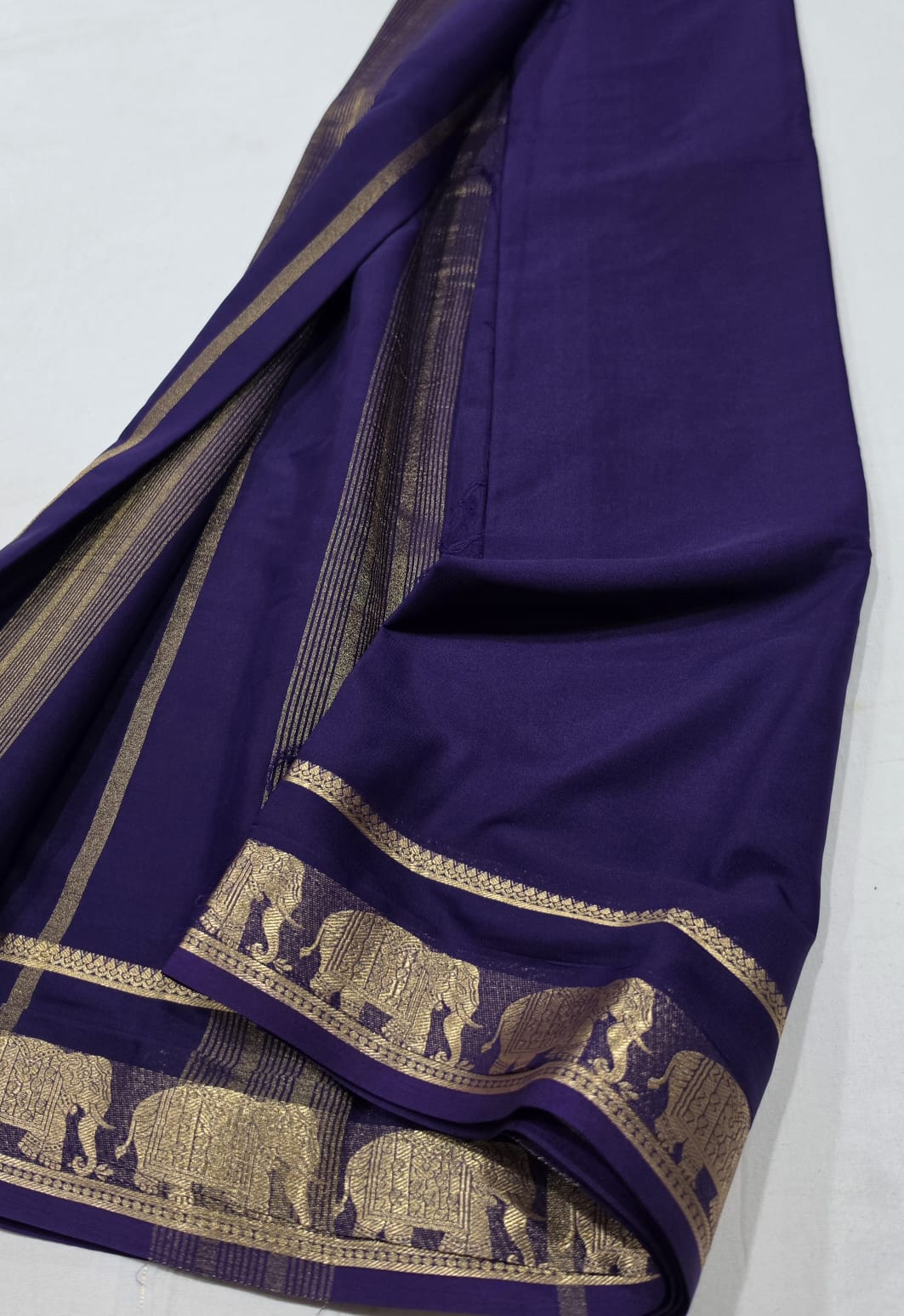 Semi Mysore Crepe Sarees with Elephant Border