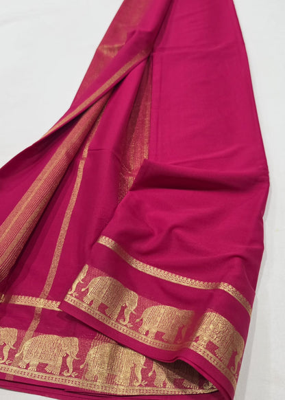 Semi Mysore Crepe Sarees with Elephant Border