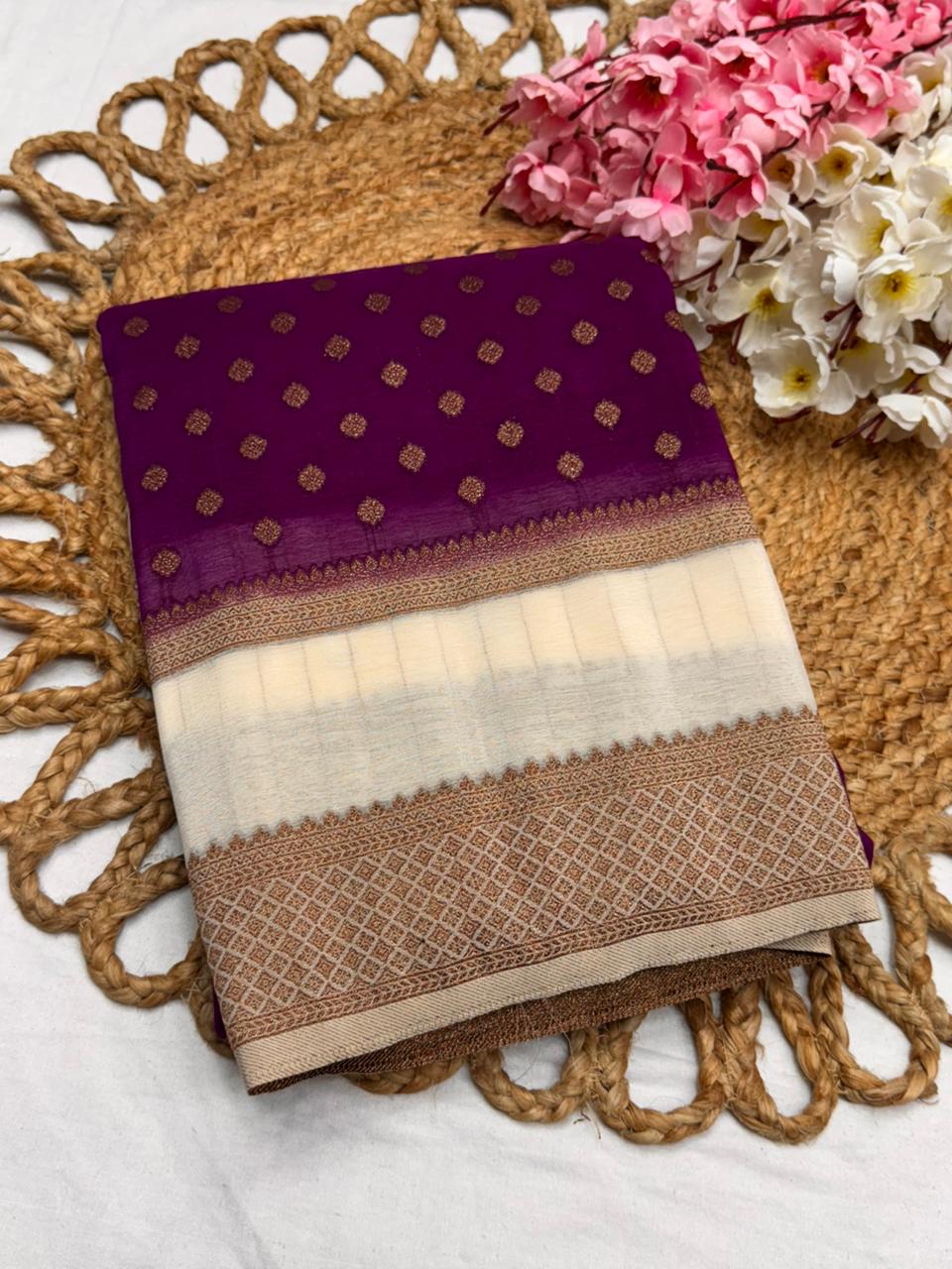 Premium Semi Khaddi Banarasi Georgette with Bentex Border