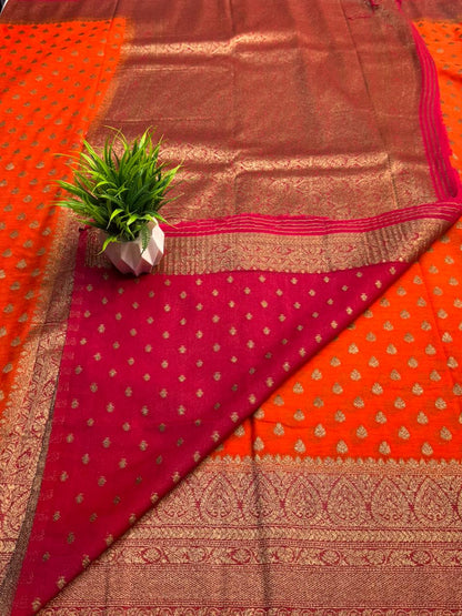 Khaddi Georgette New Design Orange with Pink Border