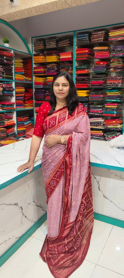 Premium Chiffon Fancy Saree with Bandini Blouse & Pallu
