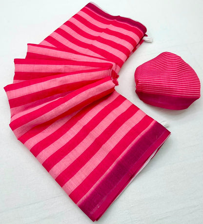 Soft Cotton Based Lenin with Zari Border and Fancy Tassels