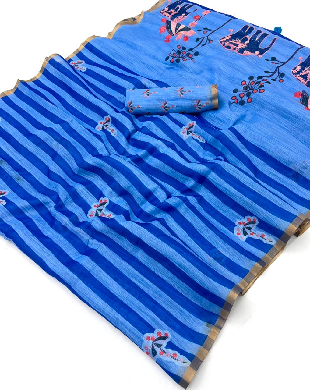 Soft Cotton Based Lenin with Zari Border and Fancy Tassels