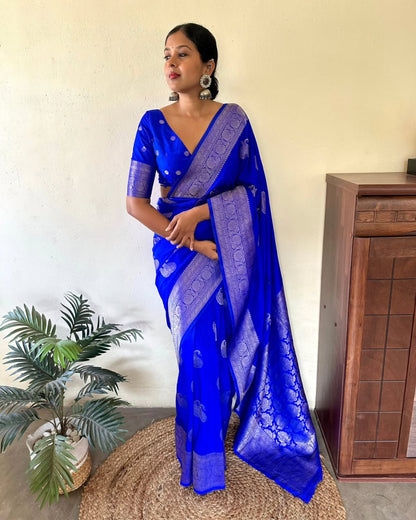 Premium Banarasi Fancy Georgette Saree with Royal Blue Self