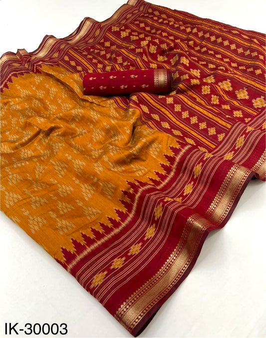 Soft Mul Cotton with Plain Body & Patola Printed Pallu Border & Zari border