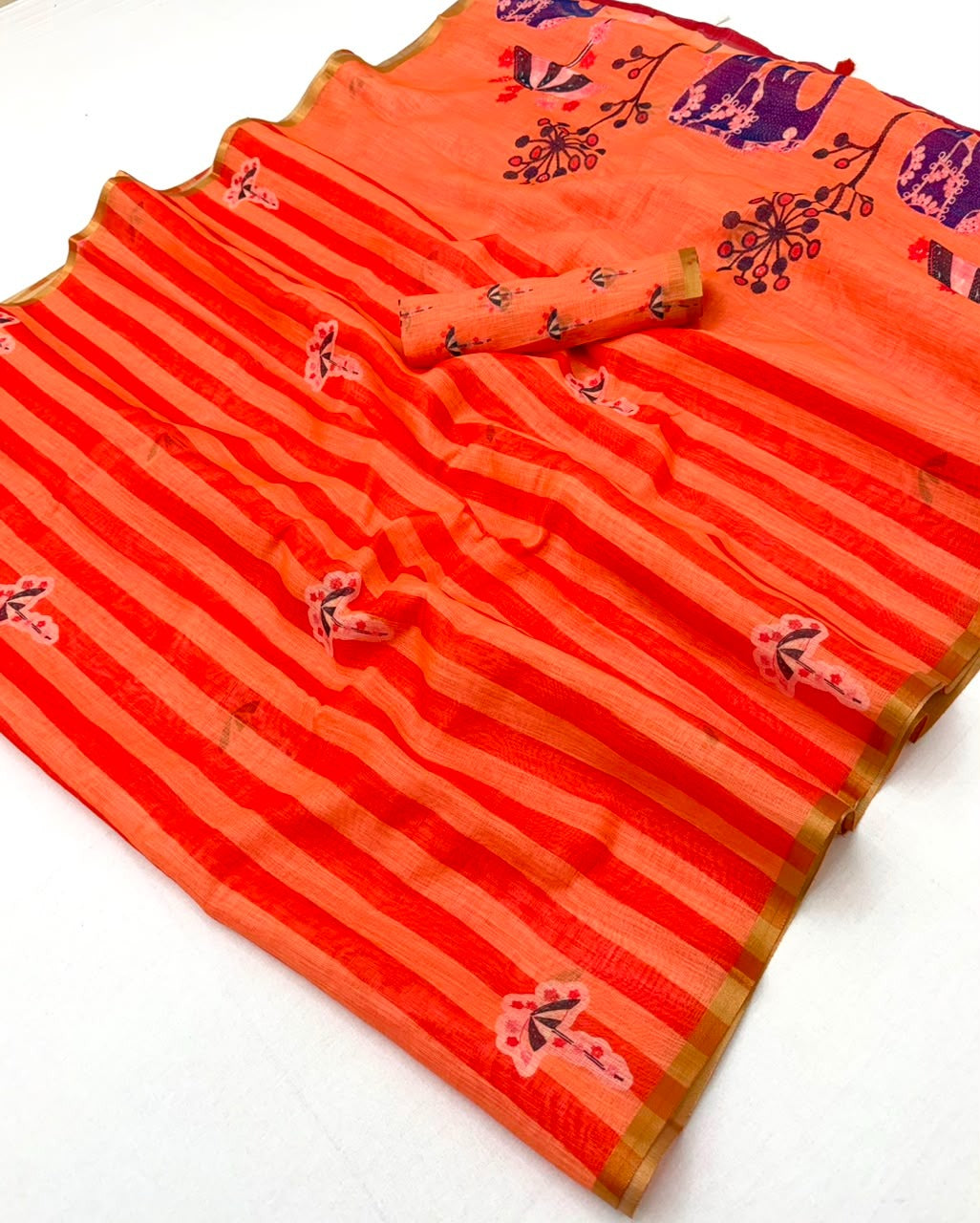 Soft Cotton Based Lenin with Zari Border and Fancy Tassels