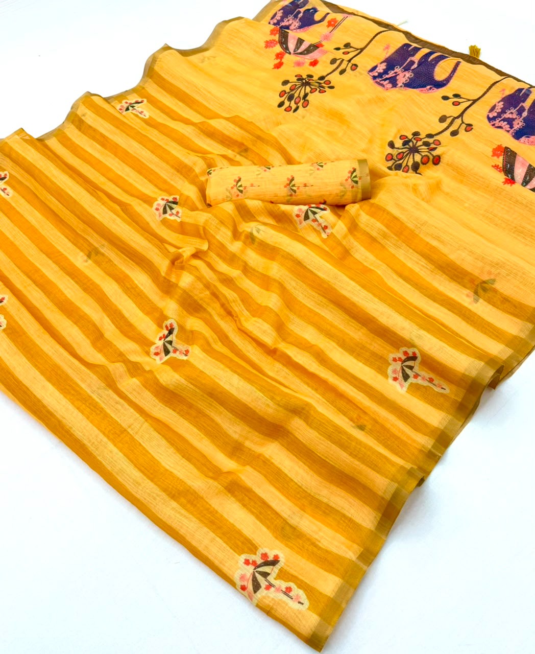 Soft Cotton Based Lenin with Zari Border and Fancy Tassels