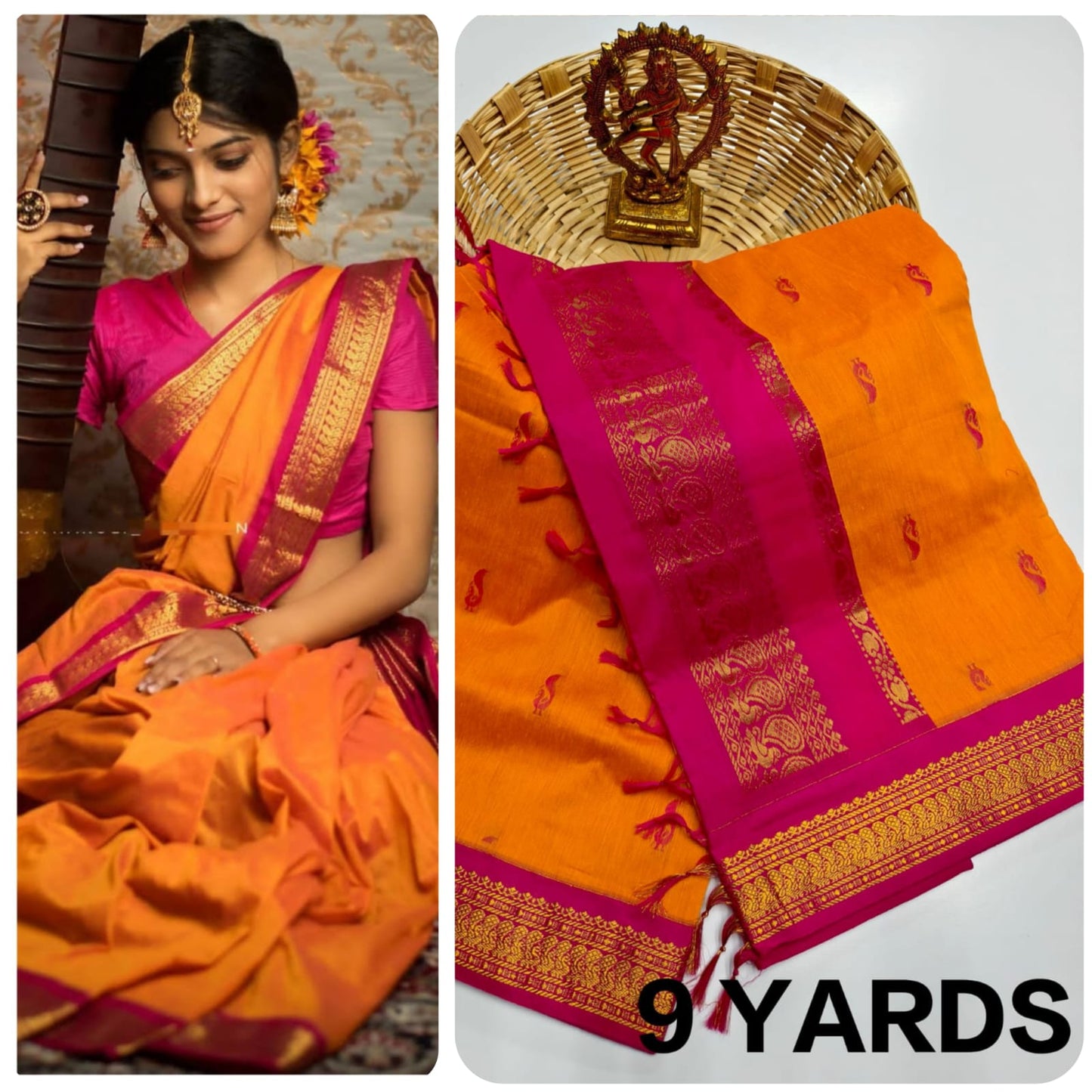 MADISAR SAREE/ NAUVARI SAREE with contrast zari border