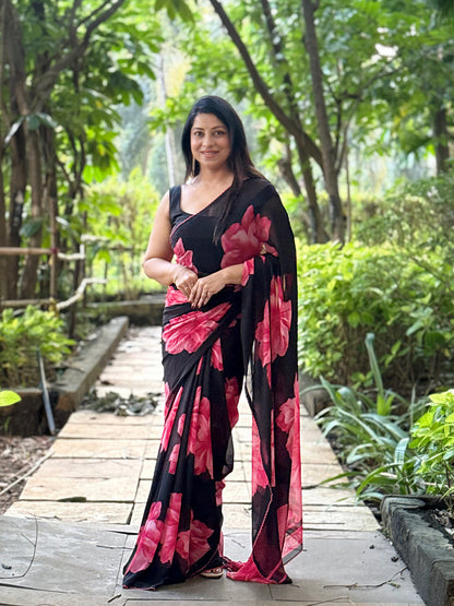 Premium Fancy Chiffon Saree with Black Colour