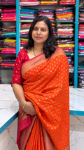 Khaddi Georgette New Design Orange with Pink Border