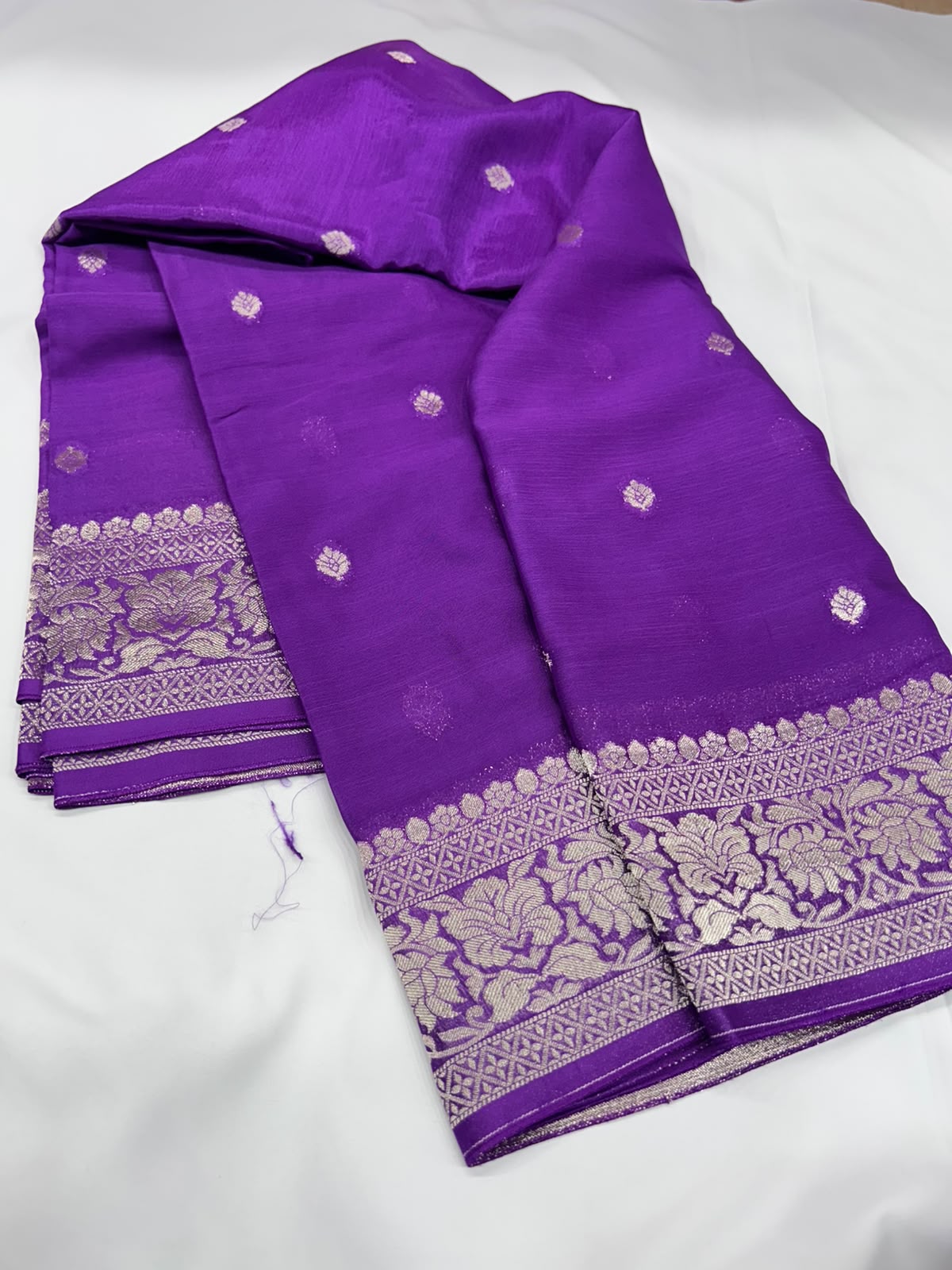 Pure Banaras Khaddi Chiffon Self Saree