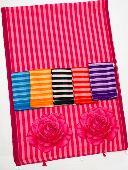 Soft Cotton Based Lenin with Zari Border and Fancy Tassels