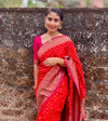Premium Semi Khaddi Georgette and Orange with Pink Border