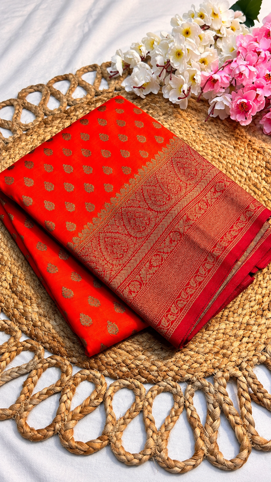 Khaddi Georgette New Design Orange with Pink Border