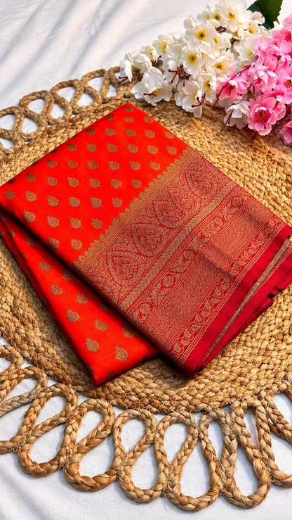 Khaddi Georgette New Design Orange with Pink Border