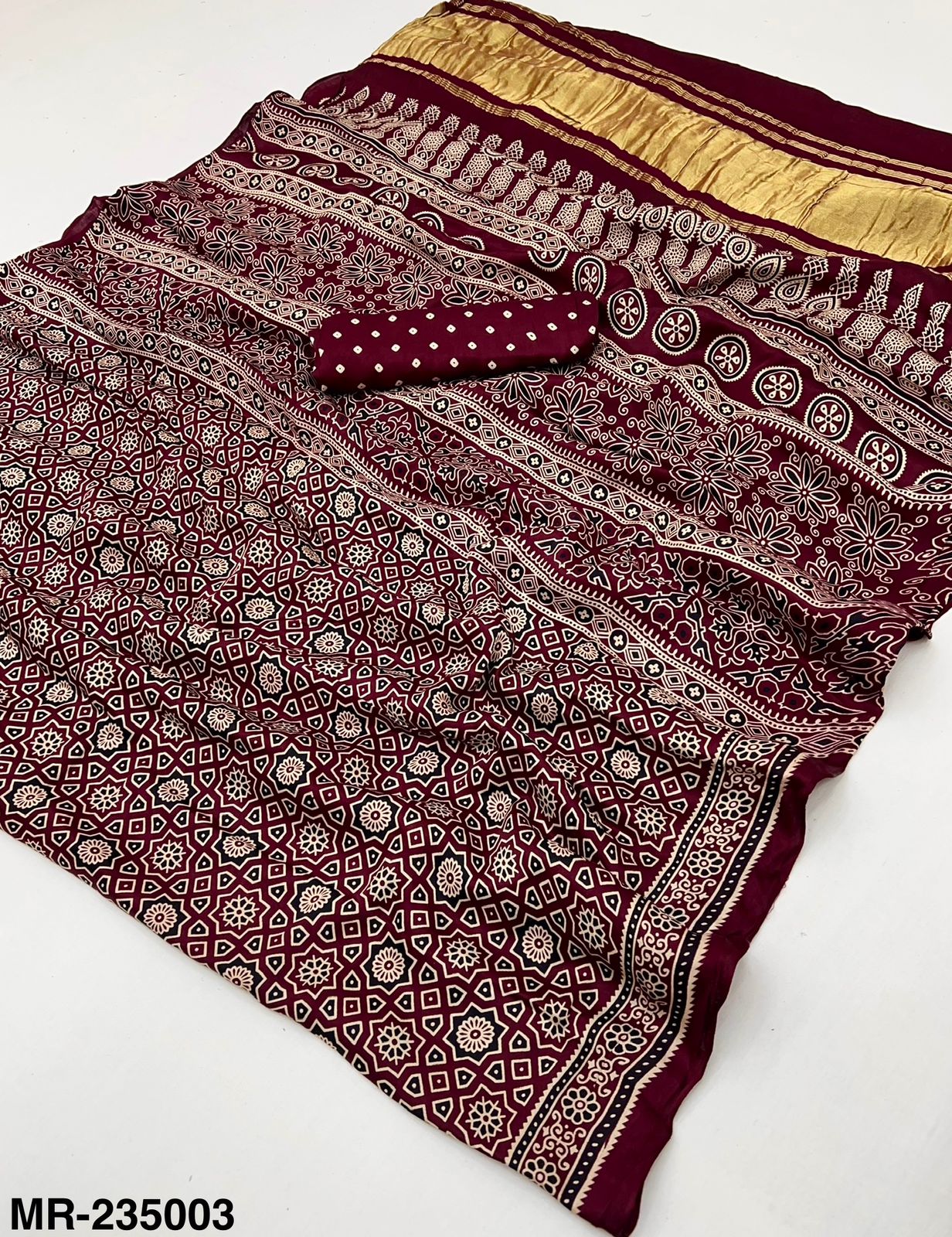 Premium Modal Ajrakh with pagadi patta and handblock print