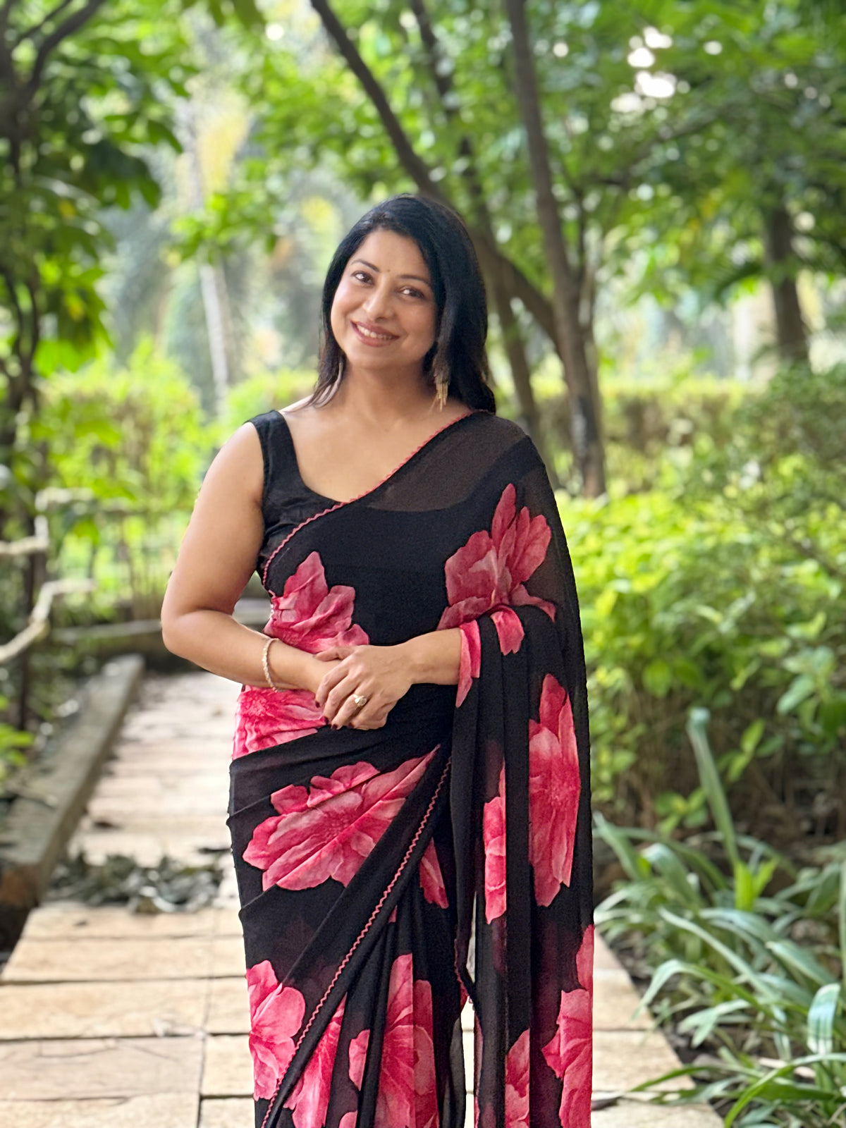 Premium Fancy Chiffon Saree with Black Colour