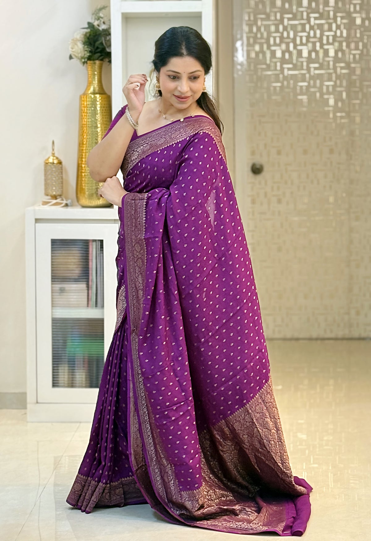 Pure Banaras Khadi Crepe with Self Border