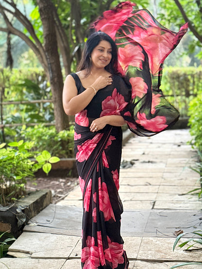 Premium Fancy Chiffon Saree with Black Colour