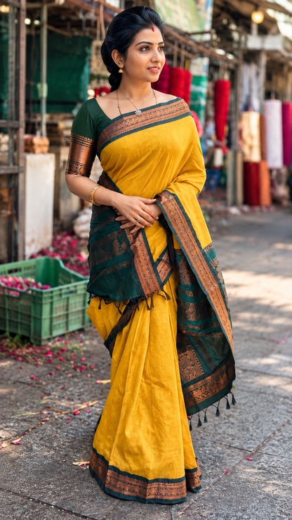 Premium Kalyani Cotton Sarees with Zari Border and Rich Pallu