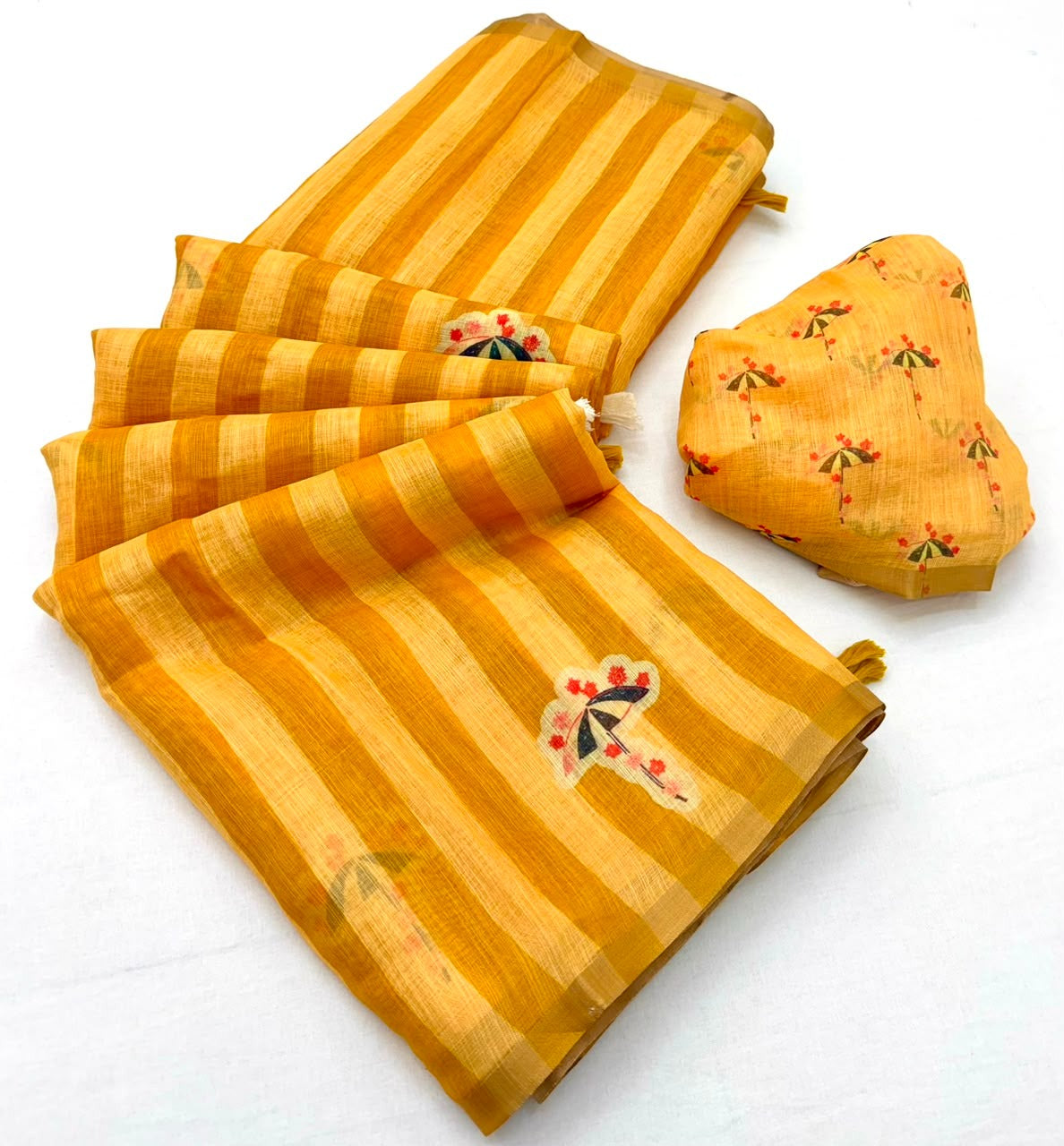 Soft Cotton Based Lenin with Zari Border and Fancy Tassels
