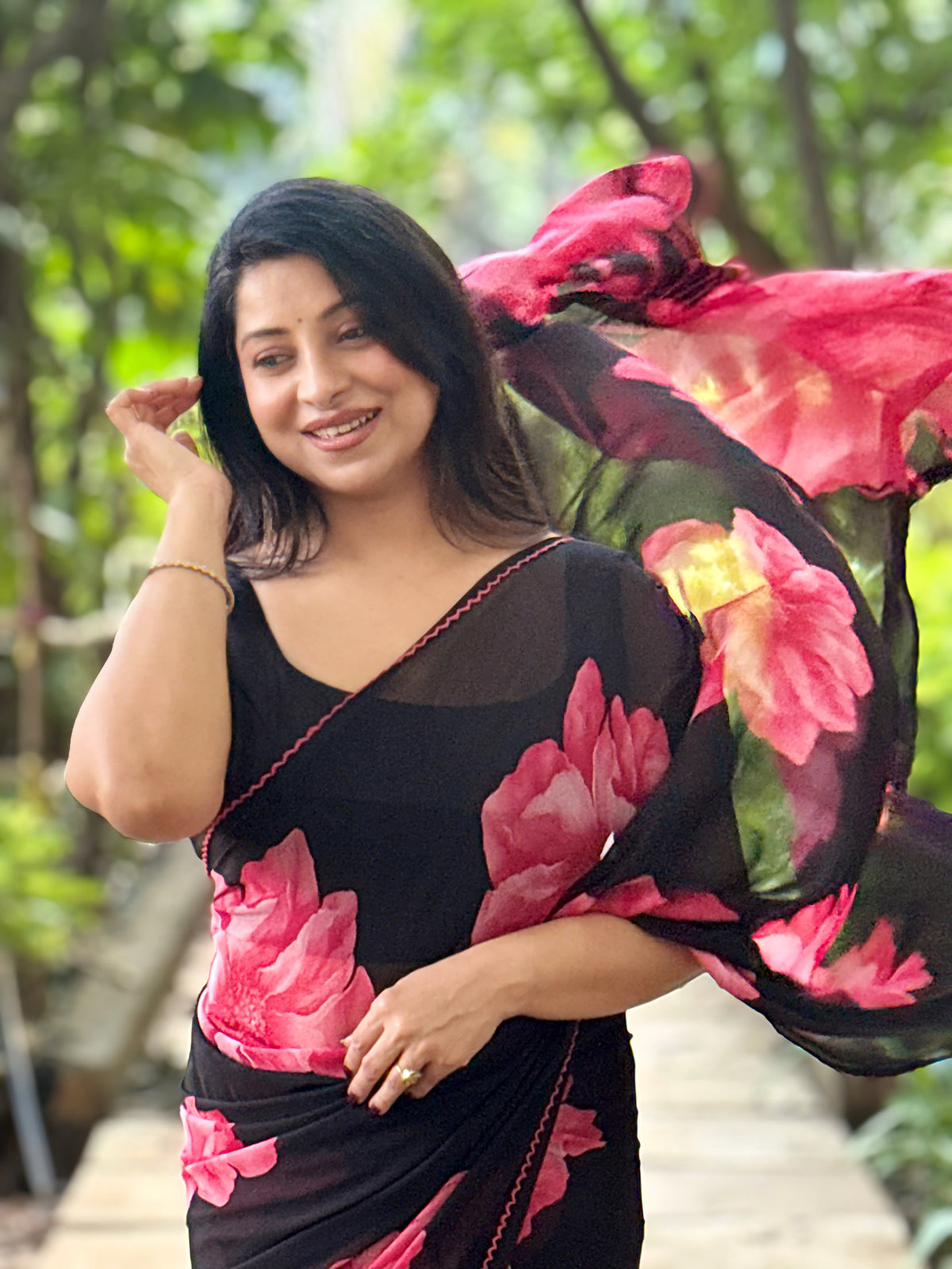 Premium Fancy Chiffon Saree with Black Colour