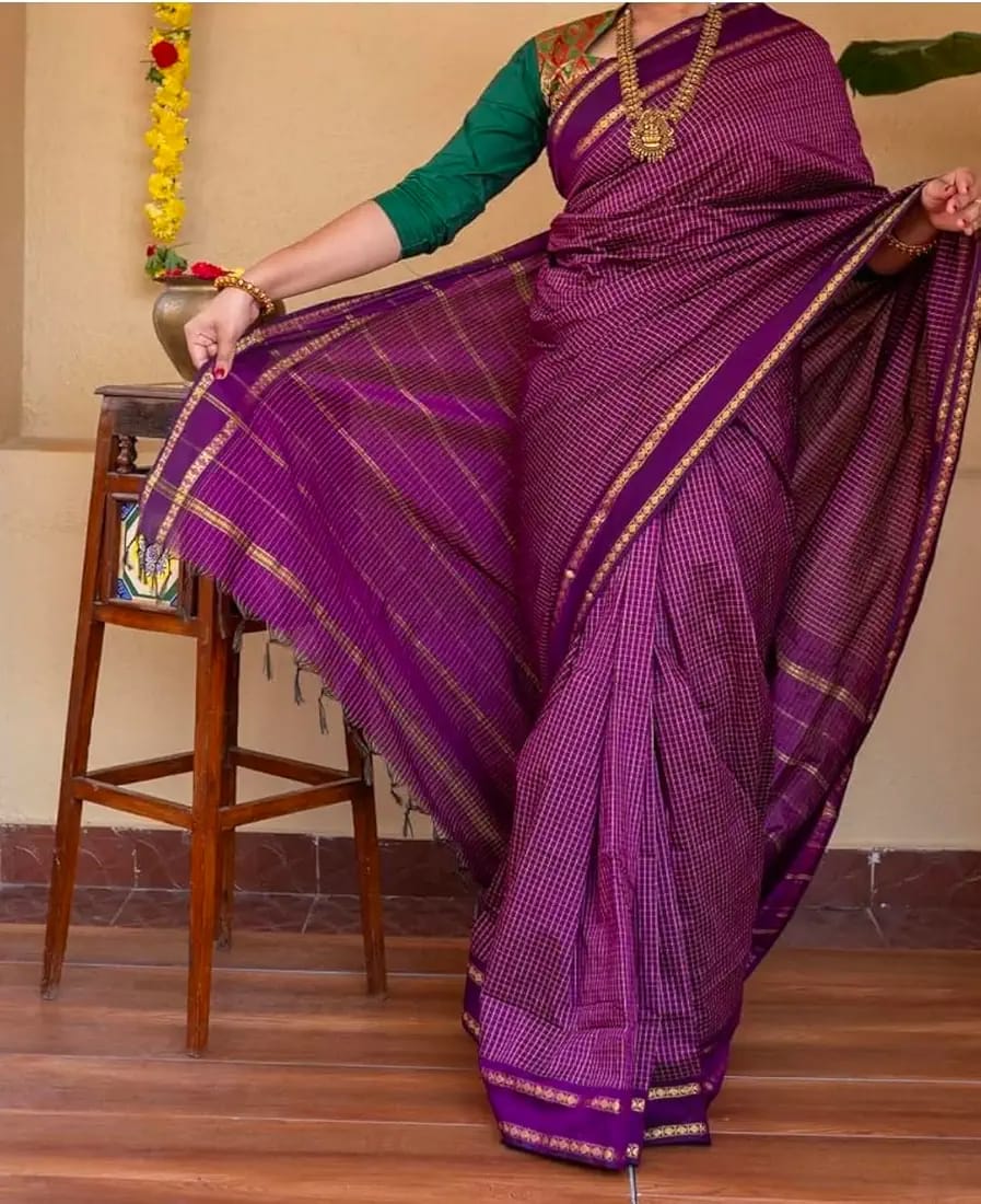 Premium Cotton Sarees with Checks Pattern vol-2